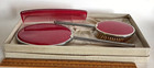 Vintage Arty Deco Metal   Lucite  Hand-held Mirror Brush   Comb Vanity Set Read