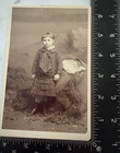 Vintage Antique Black   White Photo Cabinet Card Child Dark Dress Hat Boots