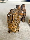Japanese Carved Wood Figures     Okimono   Netsuke Style Group  signed 