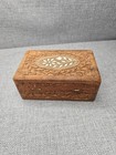 Vintage Hand Carved Wood Jewelry Trinket Box Hinged Top Lined