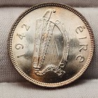 1942 Ireland Silver Shilling Bu Uncirculated Eire Harp Bull Key Date Gb-42cc