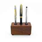 Walnut Triple Pen Holder Stand Wooden Block Artisan Handcrafted Wood Large Holes