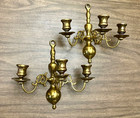 Vintage Solid Brass Colonial Candelabra Wall Sconces Three Arm Candle Holders 2