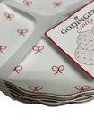 Godinger  Appetizer Plates Set Of 4 White With Red Bows New 6  Scallop Edge Gold