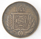 1859 Empire Of Brazil 1000 Reis  917 Fine Silver Coin Km  465
