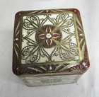 Vtg Filigree Floral Cubed Hinged Lid Metal Tin Trinket Box   Made In Holland