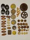 50  Wood Button Lot Vintage Disc And  Toggles Various Sizes   370 