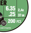Apolo Puncher 200 Count Domed Slug Cylindrical 6 35mm  25 Caliber Air Pellets B