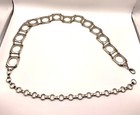 Silver Tone Chain Belt Circles In Squares Adjustable Metal Clasp Vintage 60-70   s