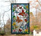 20  X 34  Handcrafted Stained Glass Window Panel Butterfly Garden Flower
