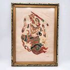 Thai Painting On Silk God Warrior Vintage Original Art Framed 12 x16 