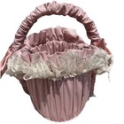 Tiffany Style Pink Lace Basket And Ribbon Bows 8x9