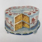 Vintage Mid Century Birthday Greeting Card Cake Shape 3d Slice Blue Pink