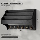 Pine Wood Wall Key Holder Mail Rack 3tire Letter Slots Hooks Black Decor