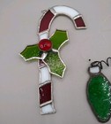 Vintage Stained Glass Candy Cane Christmas Lights Ornaments Sun Catcher Handmade