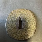 Iron Ground Honey Inlay Hemp Leaves Tsuba Early Edo Case Included