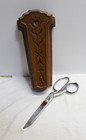 Vtg Faux Syrocco Wooden Wall Scissor Holder Pocket With Singer Scissors