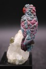 Peter Muller Hand Carved Ruby Zoisite Parrot On Tourmaline Base