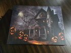 Kirklands Halloween Haunted House Light Up Pumpkins Moon Canvas Print 25  X 19 
