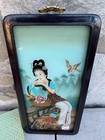 Antique Oriental Japanese Chinese Reverse Glass Painting Lady Geisha W box 12x6 