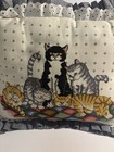 Cat Cross Stitch Throw Pillow With Ruffled Lace Trim Needlework Design