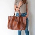 Tote Bag Large Capacity Handmade Cowhide Leather Premium Shoulder Bag For Womens