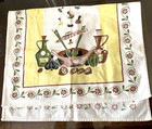 Vtg 1950 60s Linen Tea Towel Mushroom Cotton Kitchen Dish Yellow Garlic Kitschy