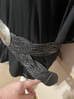 Sz M l Chico   s Moroccan Silver Buckle Wide Black Woven Genuine Leather Belt