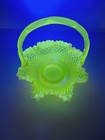 Fenton Topaz Opalescent Ruffle Hobnail Vaseline Glass 11   X 12   Basket
