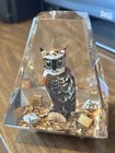Set Of Two Vintage Hand Carved Owl Acrylic Lucite Paper Weights