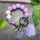 Stretch Wristlet Scripture Wood Bead Cross Keychain New Free Ship D1380