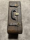 Vintage Small Crocodile Suitcase Leather Travel Case Brown Carry On Bag Brass
