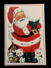 Unused Vintage Image Christmas Card Santa Mouse Kittens Glittered With Envelope
