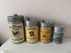 Vtg Set Of 4 Metal Tin Flour Tea Coffee Sugar Nesting Canister Farmhouse Deco