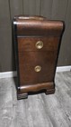 Vtg Art Deco Waterfall Nightstand Cabinet With Drawer   Door   Wood  Brass Pulls