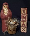 Christmas Primitive Belsnickle Santa With Bird   Antique Toy Wood Blocks Aafa