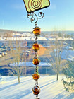 Ooak Vtg Art Glass Sun Catcher Dichroic Gold-colored Glass   Brass Large Heavy