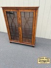 67660  Vintage Glass Front Bookcase With Geometric Wood Inlay