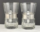 Set Of 2 Vintage Danish Modern Irish Coffee Mugs     Glass W  Brushed Metal Bands
