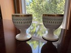 Antique Minton Porcelain Egg Cups Set Of 2 Hand-painted Green   Gold Rim 20th C