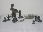 Vintage Pewter Lot Gull Wagon Cowboy Cactus Tree Trunk Boot Mouse Cat Lighthouse