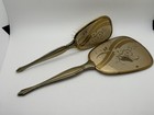 Vintage Victorian Hand Held Vanity Mirror   Matching Hair Brush Gold W flowers