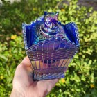 Vtg Summit Glass Chessie Cat On A Hamper Blue Carnival Box W  Lid 5 t Iridescent