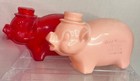 2 Vintage Plastic Piggy Banks Advertising Coin Bank