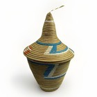 3 Piece African Tutsi Rwanda Handwoven Tight Weave Wicker Basket W  Lid   Bowl