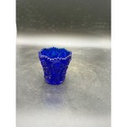 Vintage Cobalt Blue Daisy And Button Glass Toothpick Holder Scalloped Rim