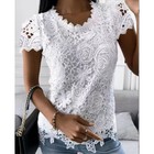 Women Lace Floral Short Sleeve Top T Shirt Ladies Casual Loose Tee Summer Blouse