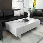 White Large Modern High Gloss Marble Veneer Coffee Table Rectangle Living Room