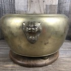 Vintage Large Asian Oriental Rooster Foo Dogs Solid Brass Footed Planter