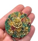 Vintage Japan Celluloid Painted Flowers Belt Buckle